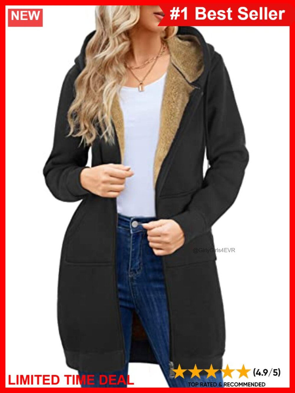 Women's Sherpa Lined Long Hoodie Zip Up Fleece Sweatshirt